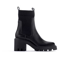 SOCK STYLE HEELED ANKLE BOOTS WITH LUG SOLES